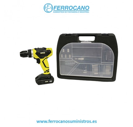 TALADRO ATORNILLADOR NIVEL MALETÍN CON ACCESORIOS 20V BATERÍA LITIO 1,5 AH