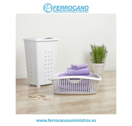 CESTO ORDENACIÓN TATAY ROPA CON TAPA BLANCO 60 LITROS