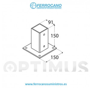 PLETINA CUADRADA BASE PLANA 91X150X150 MM