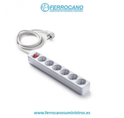 BASE MÚLTIPLE VIVAHOGAR 6 TOMAS CON CABLE 3X1,5 3 METROS + INTERRUPTOR