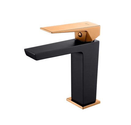 MONOMANDO LAVABO SKY BATH INFINITE PVD NEGRO CRISTAL Y ORO ROSA