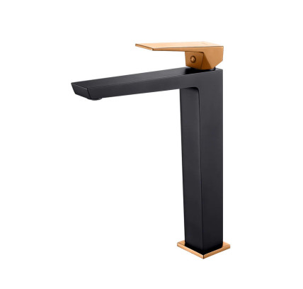 MONOMANDO LAVABO ALTO SKY BATH INFINITE PVD NEGRO CRISTAL Y ORO ROSA