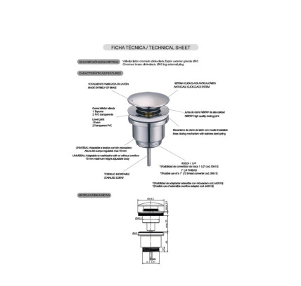 VÁLVULA AUTOMÁTICA CLICK CLACK SKY BATH ORO CEPILLADO