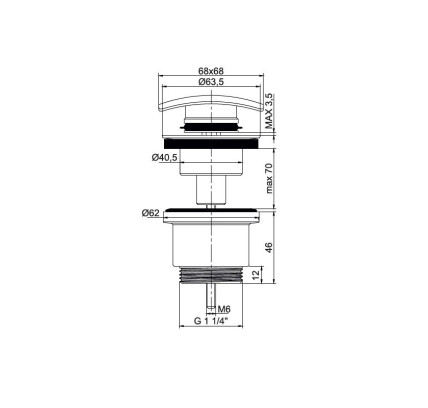 VÁLVULA AUTOMÁTICA CLICK CLACK SKY BATH TAPÓN CUADRADO CROMO