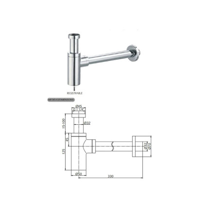 SIFÓN LAVABO SKY BATH REDONDO NEGRO CRISTAL