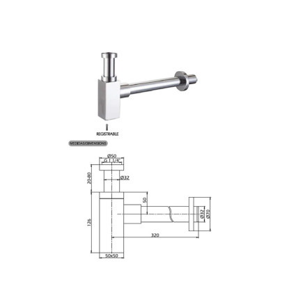 SIFÓN LAVABO SKY BATH CUADRADO CROMO