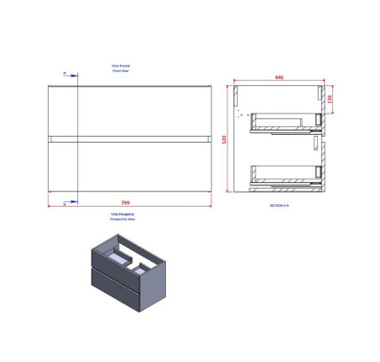 CONJUNTO MUEBLE BAÑO SEVILLA 80 CM 2 CAJONES + LAVABO + ESPEJO BLANCO