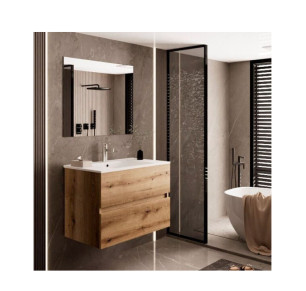 CONJUNTO MUEBLE BAÑO SEVILLA 80 CM 2 CAJONES + LAVABO + ESPEJO ROBLE OSTIPPO