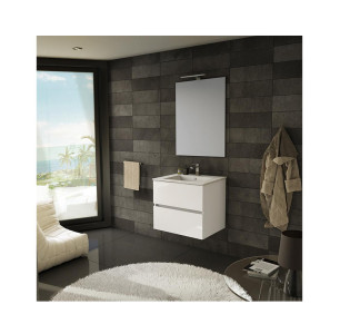 CONJUNTO MUEBLE BAÑO SEVILLA 80 CM 2 CAJONES + LAVABO + ESPEJO BLANCO