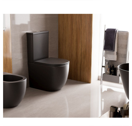 INODORO GENOVA COMPACTO S/DUAL TANQUE+ASIENTO+TAPA SLIM AMORTIGUADA NEGRO MATE