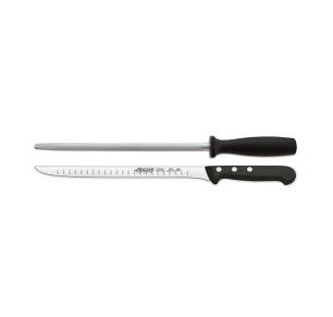 SET CUCHILLO JAMONERO ALVEOLADO + CHAIRA ARCOS INOX
