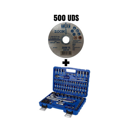 PACK 500 UDS DISCO INOX TAF 125X1X22 ZOOM75-A46R + REGALO JUEGO IRIMO DE VASOS Y LLAVES 115 PIEZAS