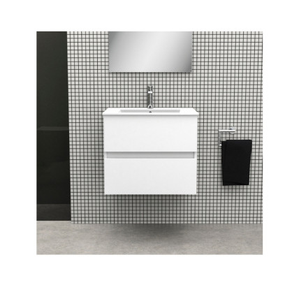 CONJUNTO MUEBLE BAÑO CANCUN 80CM 2 CAJONES+ESPEJO+ENCIMERA BLANCO