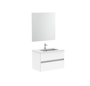 CONJUNTO MUEBLE BAÑO CANCUN 80CM 2 CAJONES+ESPEJO+ENCIMERA BLANCO