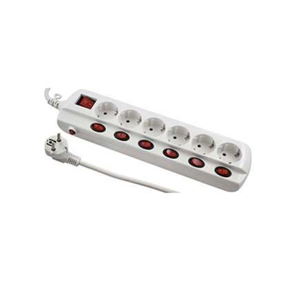 BASE MULTIPLE HEPO 6 TOMAS CON CABLE 3X1.5 MM 1,5 METROS + INTERRUPTOR INDIVIDUAL