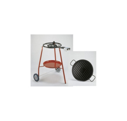 CONJUNTO PAELLERO 2 FUEGOS S-400 + SOPORTE CON RUEDAS Y BANDEJA + PLANCHA GRILL