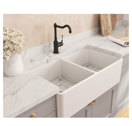 FREGADERO CERAMICO SEMIENCASTRADO HARO 2 SENOS 838X457X254 MM BLANCO BRILLO