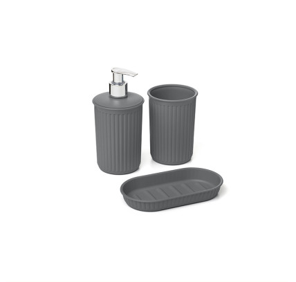 SET VASO+DOSIFICADOR+JABONERA BAÑO GRIS ANTRACITA