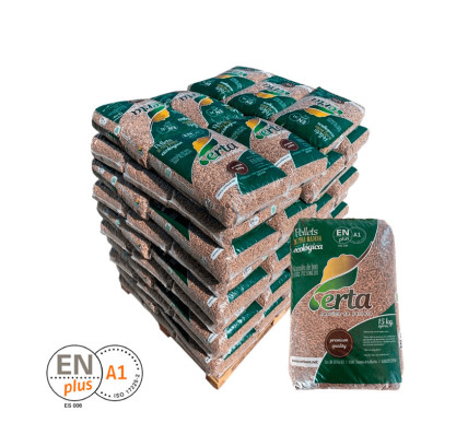 PELLET MADERA ERTA 100% NATURAL EN-PLUS A1 (PALET 77 SACOS DE 15KG)