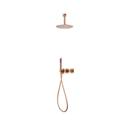 CONJUNTO DUCHA EMPOTRADO TERMOSTÁTICO TECHO IMEX NEPAL ORO ROSA CEPILLADO GTN062/ORC