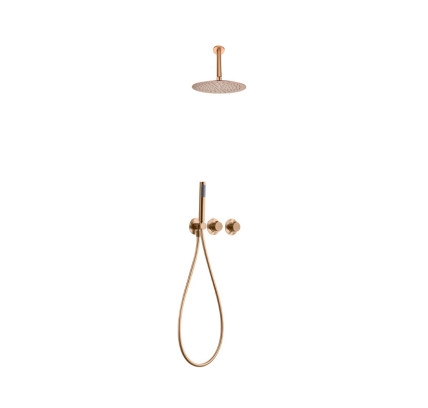 CONJUNTO DUCHA EMPOTRADO TERMOSTÁTICO TECHO IMEX BREDA ORO ROSA CEPILLADO GTB056/ORC