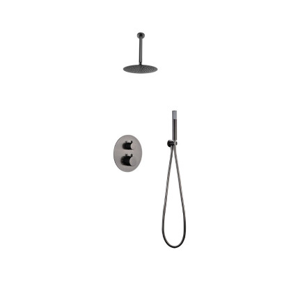 CONJUNTO DUCHA EMPOTRADO TERMOSTÁTICO IMEX TÍVOLI BLACK GUN METAL GTT039/BGM