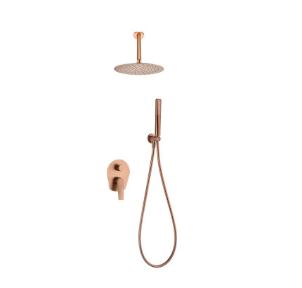 CONJUNTO DUCHA EMPOTRADO MONOMANDO IMEX PAROS ORO ROSA CEPILLADO GPP057/ORC