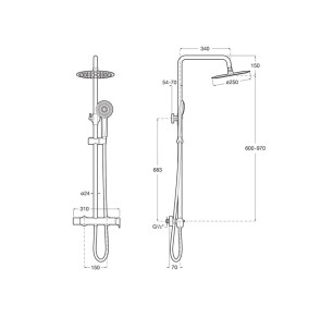 COLUMNA DUCHA MONOMANDO ROCA VEGA PLUS ROUND ALTURA REGULABLE CROMO A5A9A6EC00