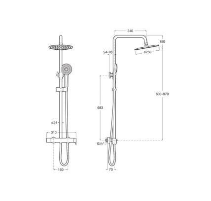 COLUMNA DUCHA MONOMANDO ROCA VEGA PLUS ROUND ALTURA REGULABLE CROMO A5A9A6EC00