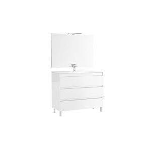 CONJUNTO MUEBLE BAÑO GALA DAILY 100CM 3 CAJONES + LAVABO + ESPEJO BLANCO BRILLO