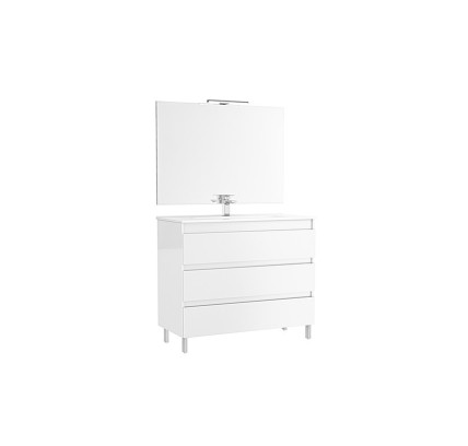 CONJUNTO MUEBLE BAÑO GALA DAILY 100CM 3 CAJONES + LAVABO + ESPEJO BLANCO BRILLO