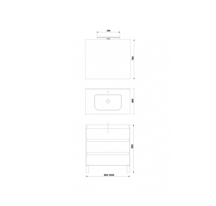 CONJUNTO MUEBLE BAÑO GALA DAILY 100CM 3 CAJONES + LAVABO + ESPEJO BLANCO BRILLO