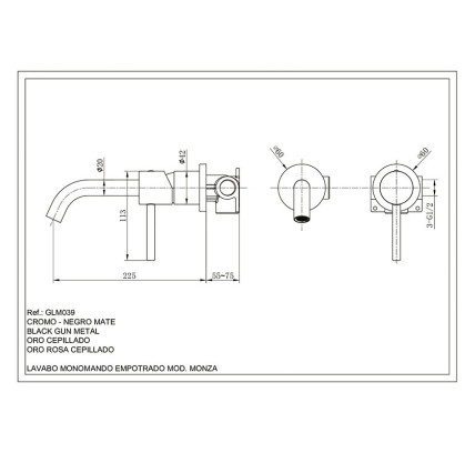 MONOMANDO LAVABO EMPOTRADO IMEX MONZA NEGRO MATE GLM039/NG
