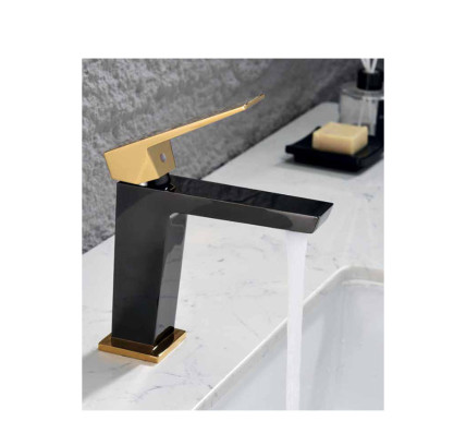MONOMANDO LAVABO SKY BATH INFINITE PVD NEGRO CRISTAL Y ORO BRILLO