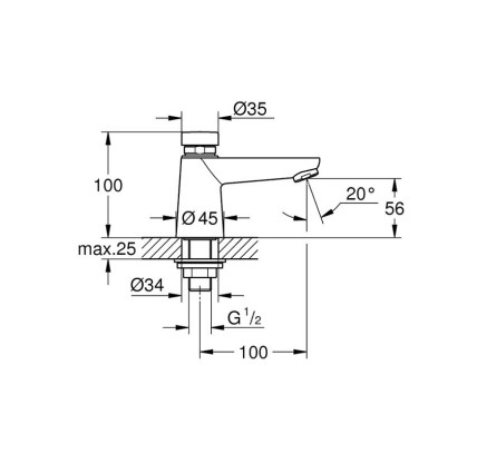 GRIFO LAVABO 1/2″ TEMPORIZADO GROHE EUROECO COSMOPOLITAN CROMO 36265000
