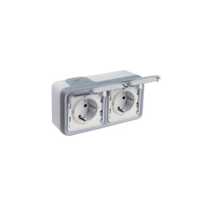 BASE DOBLE SCHUKO ESTANCO LEGRAND PLEXO SUPERFICIE GRIS 191505