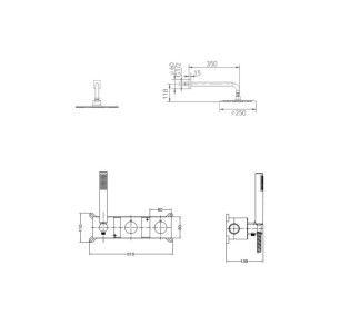 CONJUNTO DUCHA EMPOTRADO TERMOSTÁTICO TECHO IMEX NEPAL NEGRO MATE GTN062/NG