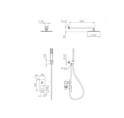 CONJUNTO DUCHA MONOMANDO EMPOTRADO IMEX SUECIA NEGRO MATE BDC032-6/NG