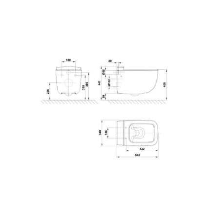 INODORO SUSPENDIDO GALA EOS 54X34 SALIDA HORIZONTAL 34172