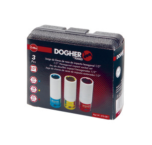 JUEGO 3 LLAVES VASO IMPACTO HEXAGONAL DOGHER 1/2" LLANTAS ALUMINIO 575-001