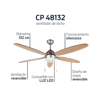 VENTILADOR TECHO ORBEGOZO CP-48132 60W 132CM ASPAS REVERSIBLES 3 VELOCIDADES