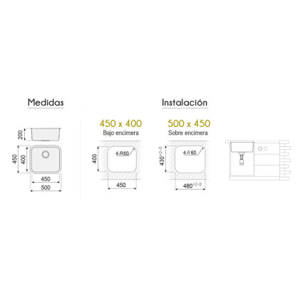 FREGADOR PLASTIMODUL ROMA BAJO ENCIMERA 45X40 INOX
