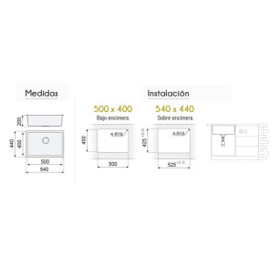 FREGADOR PLASTIMODUL BERLIN BAJO ENCIMERA 50X40 INOX