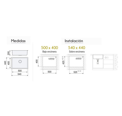 FREGADOR PLASTIMODUL BERLIN BAJO ENCIMERA 50X40 INOX