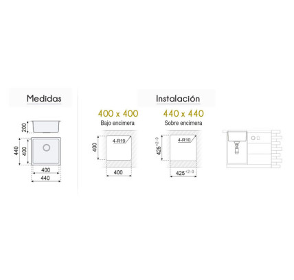 FREGADOR PLASTIMODUL BERLIN BAJO ENCIMERA 40X40 INOX
