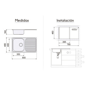 FREGADOR PLASTIMODUL VIENA SOBRE ENCIMERA 1S 1E 80X48 INOX