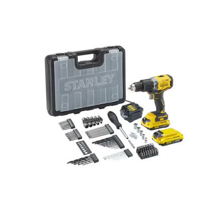 KIT TALADRO BRUSHLESS STANLEY V20 LI-LON 18V SFMCD715 + 100 ACCESORIOS (2X2AH + CARGADOR + CAJA)
