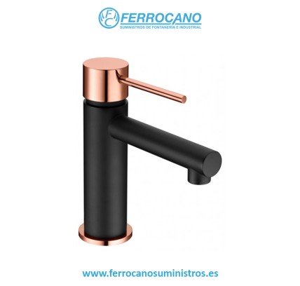 MONOMANDO LAVABO IMEX MILOS STICK NEGRO/ORO ROSA
