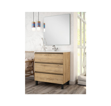CONJUNTO MUEBLE BAÑO FUTURBAÑO CENTRUM 80CM 3 CAJONES ROBLE