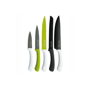 JUEGO CUCHILLOS ACERO INOXIDABLE MANGO SILICONA SAN IGNACIO 5 PIEZAS